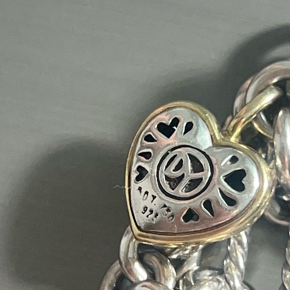 DAVID YURMAN 18K YG & Sterling Silver 925 Cable Chain Heart Charm Bracelet 7" - Picture 3 of 14